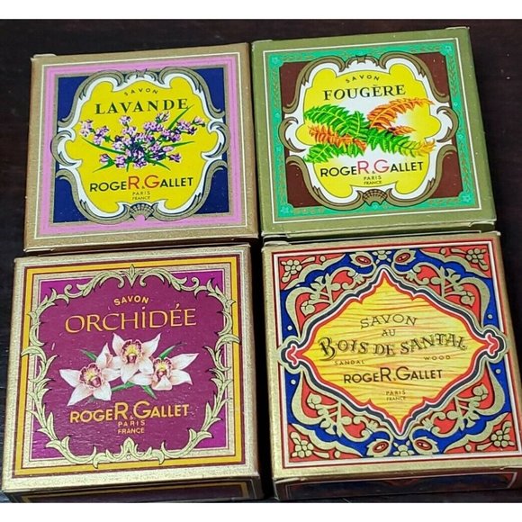 Roger & Gallet Soap Set France Fougere Lavender Orchid Sandalwood VTG Set Of 4 - Picture 2 of 3